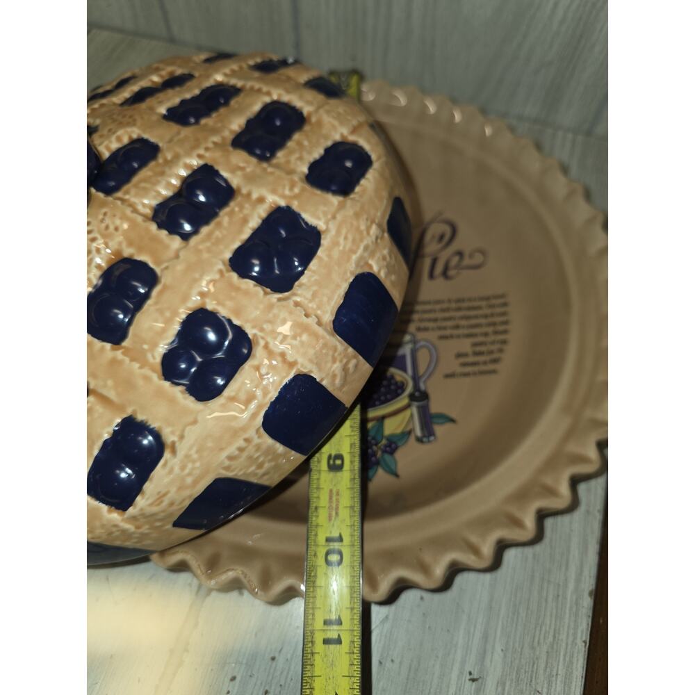 Vtg Blueberry Pie Recipe Dish Ceramic Scalloped Pan Lid Original Box GrandmaCore - Picture 6 of 10